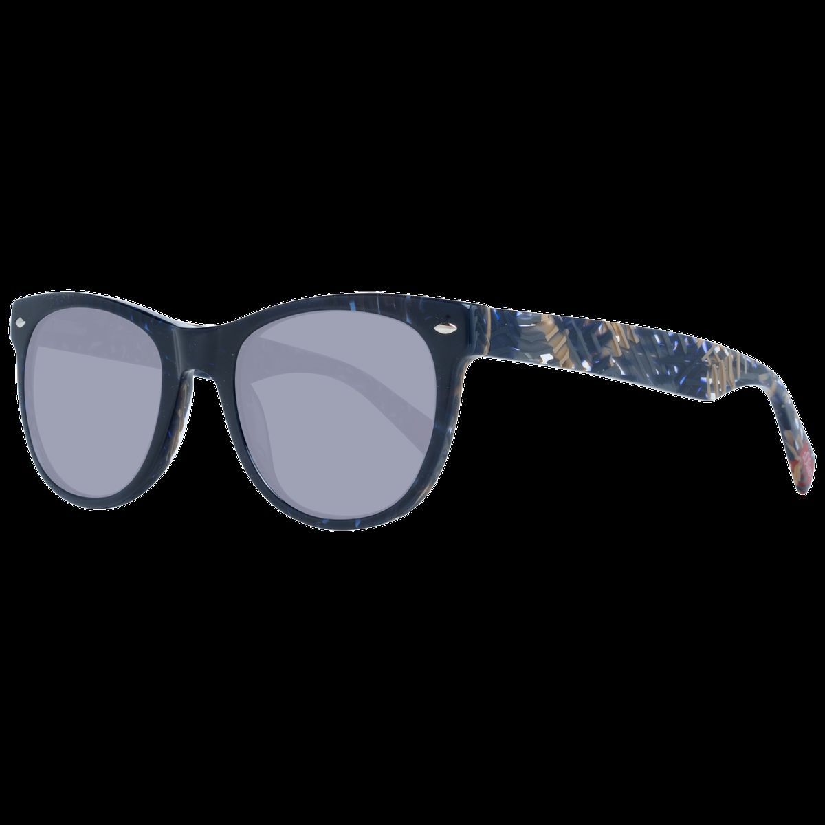 Blaue Sonnenbrille mit gemustertem Ovalrahmen