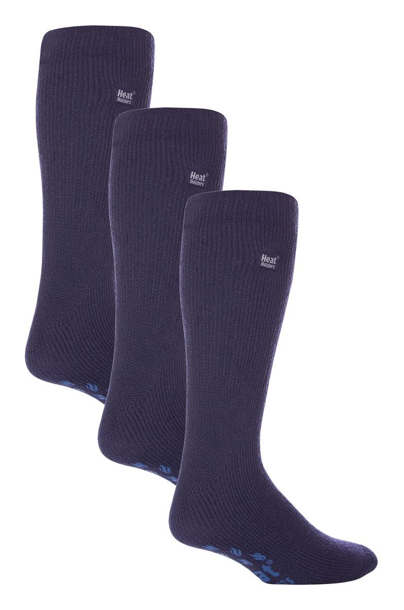 Wärmehalter - 3 Paar Multipack Herren Pantoffelsocken mit Griffen für den Winter | dicke, rutschfeste Thermosocken für drinnen - Tiefblau