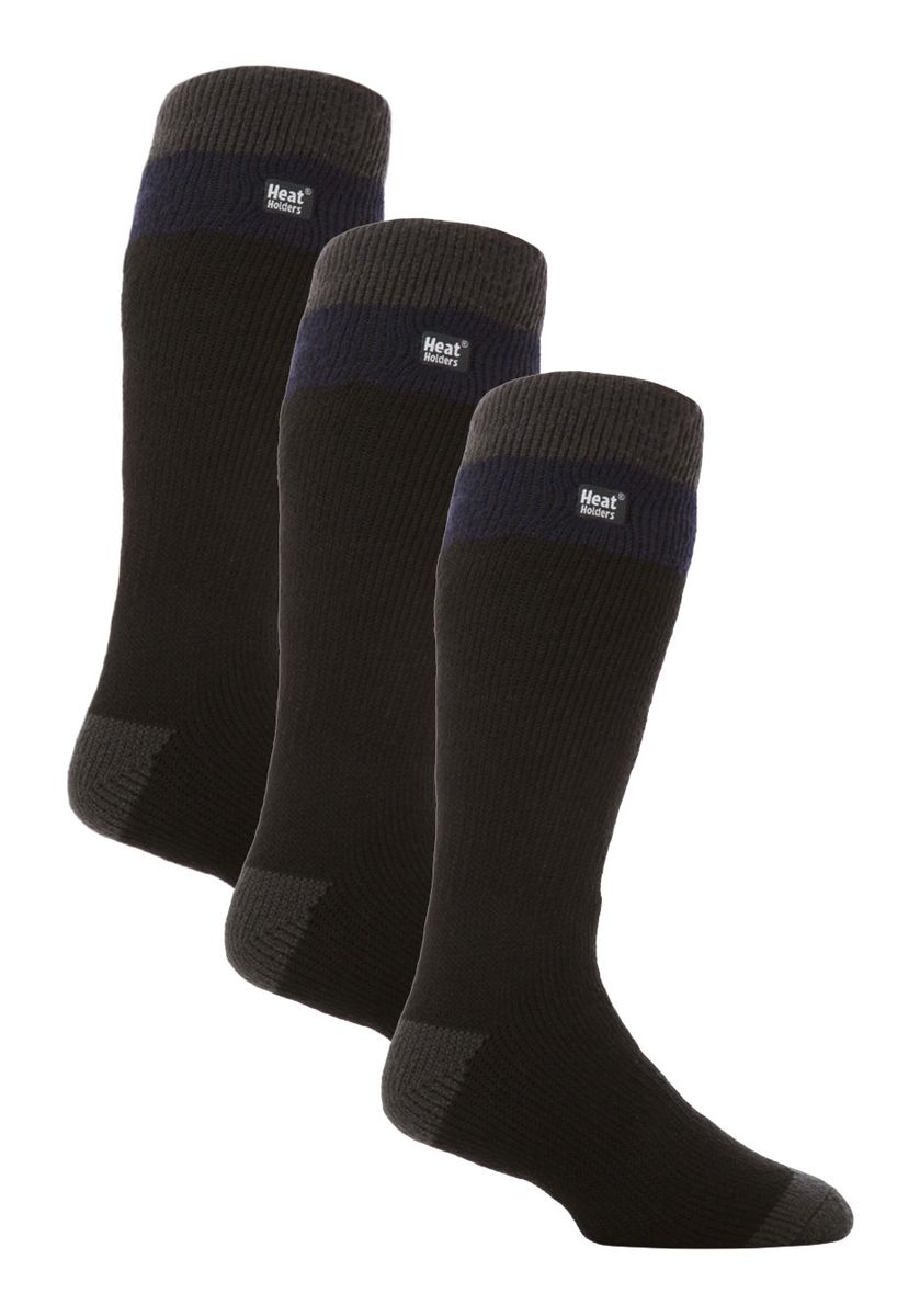 Thermische gestreifte Skisocken für Männer | Hochwertige Wärmespeicher Extra lange Socken - Schwarz / Marine