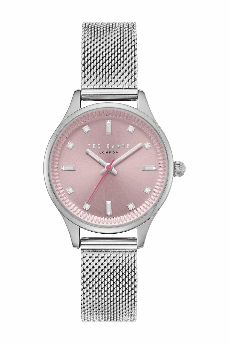 Elegante silberfarbene Uhr mit rosa Zifferblatt