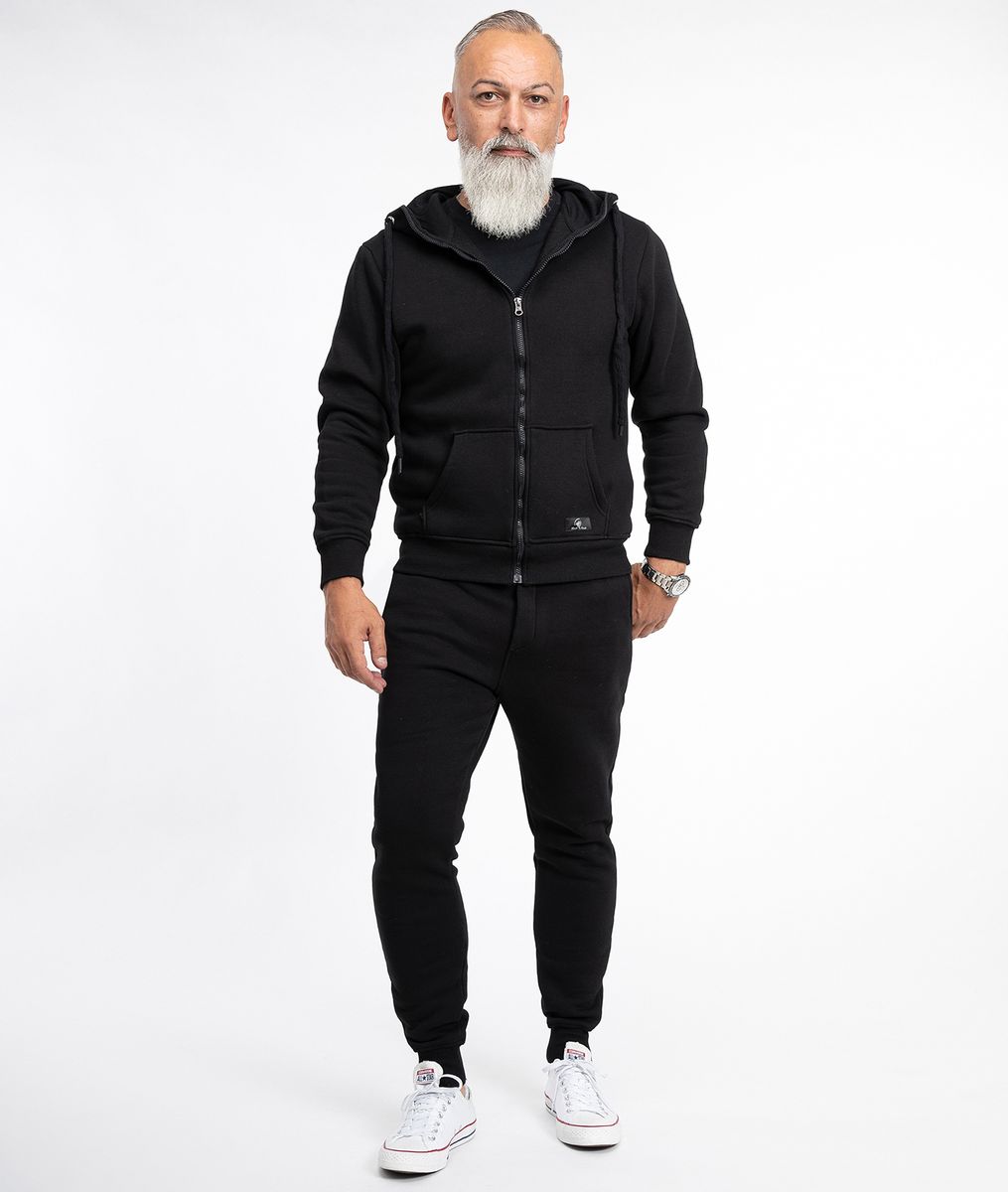 Herren Fleece Trainingsanzug Set Schwarz