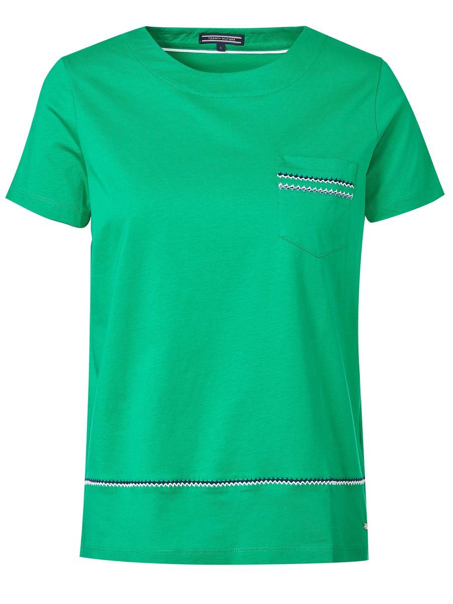 Grünes Baumwoll-T-Shirt mit Tasche