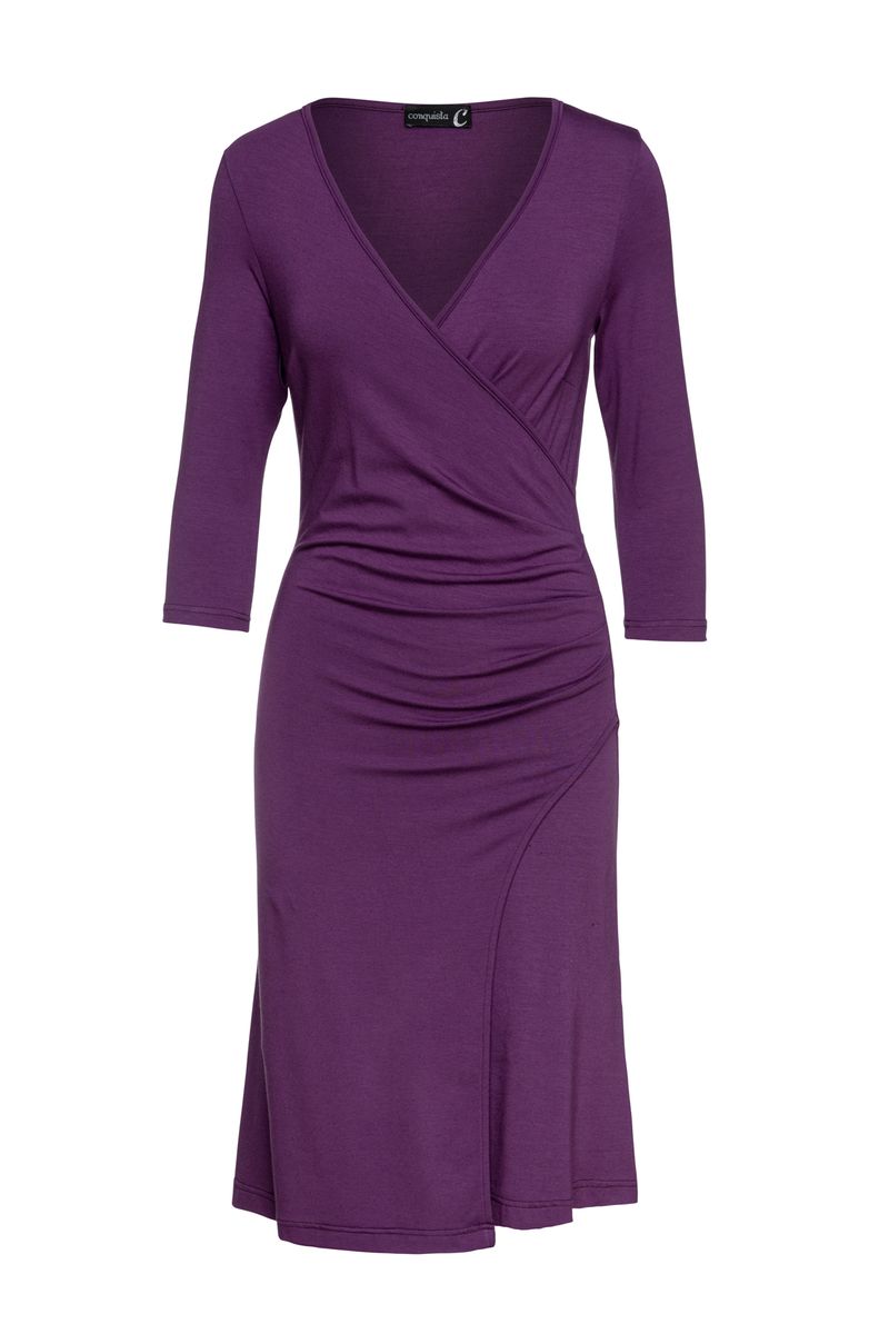 Elegantes auberginefarbenes Faux-Wrap-Kleid
