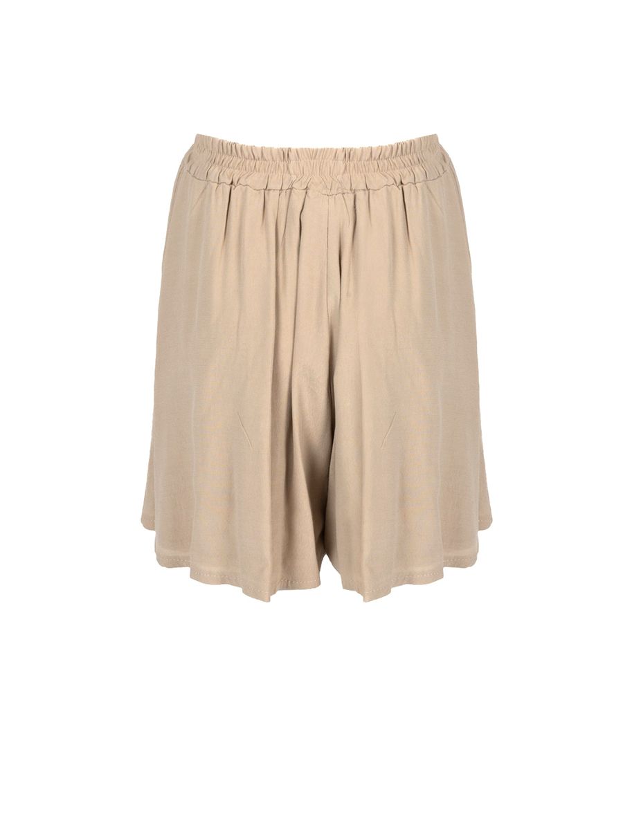 Beige Shorts mit Gummibund und Weitem Bein