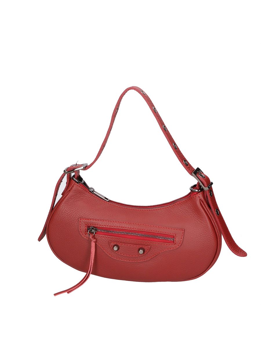 Leder-Schultertasche in Halbmondform mit Nieten