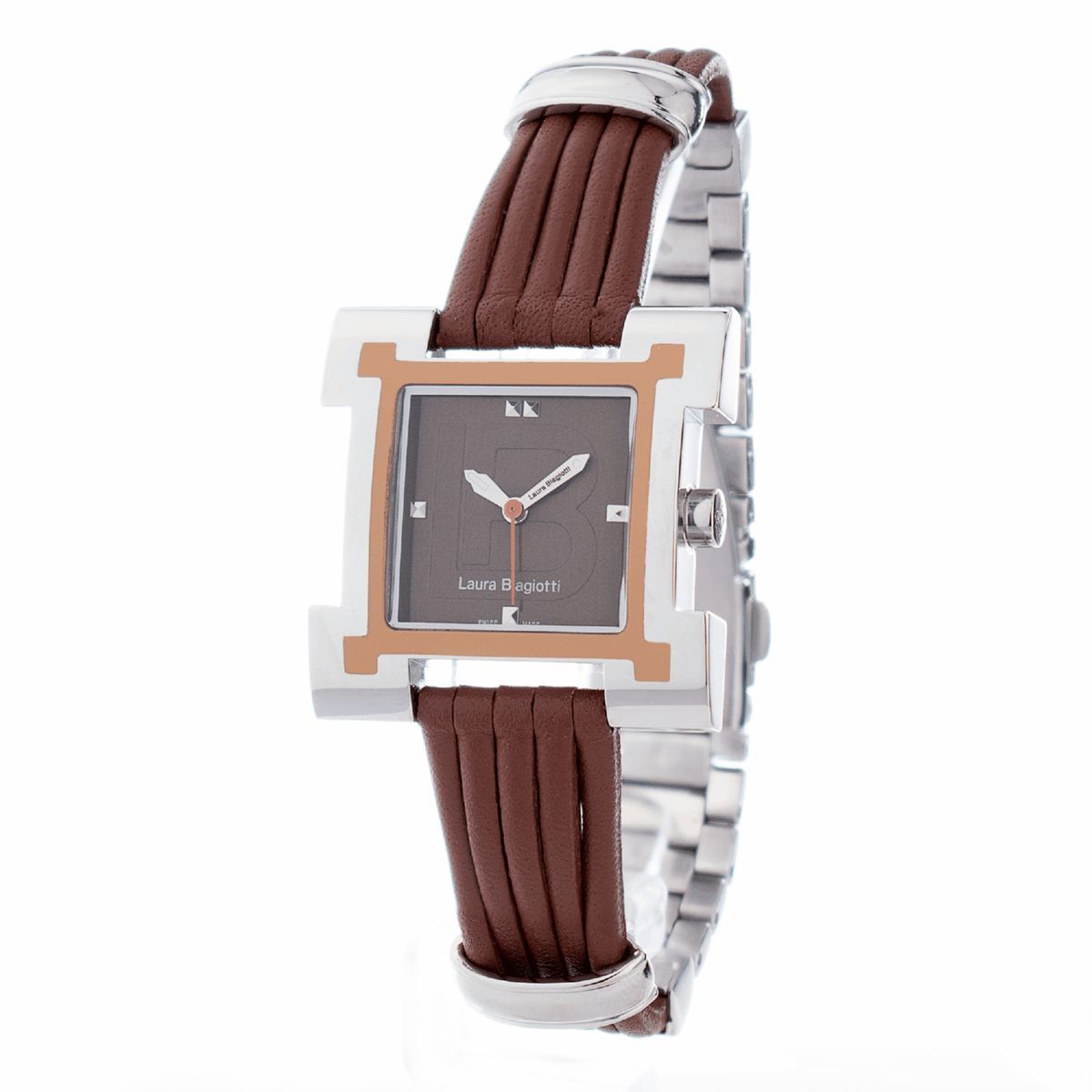 Eckige braune Leder Edelstahl Uhr