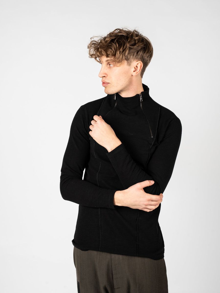 Stehkragen-Pullover mit asymmetrischem Reißverschluss