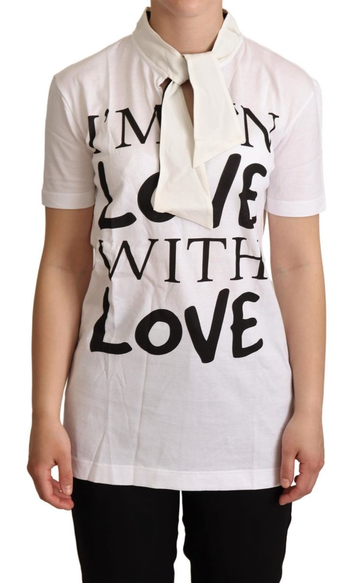 Dolce & Gabbana Damen Weißes Baumwollseiden I'm In Love T-Shirt