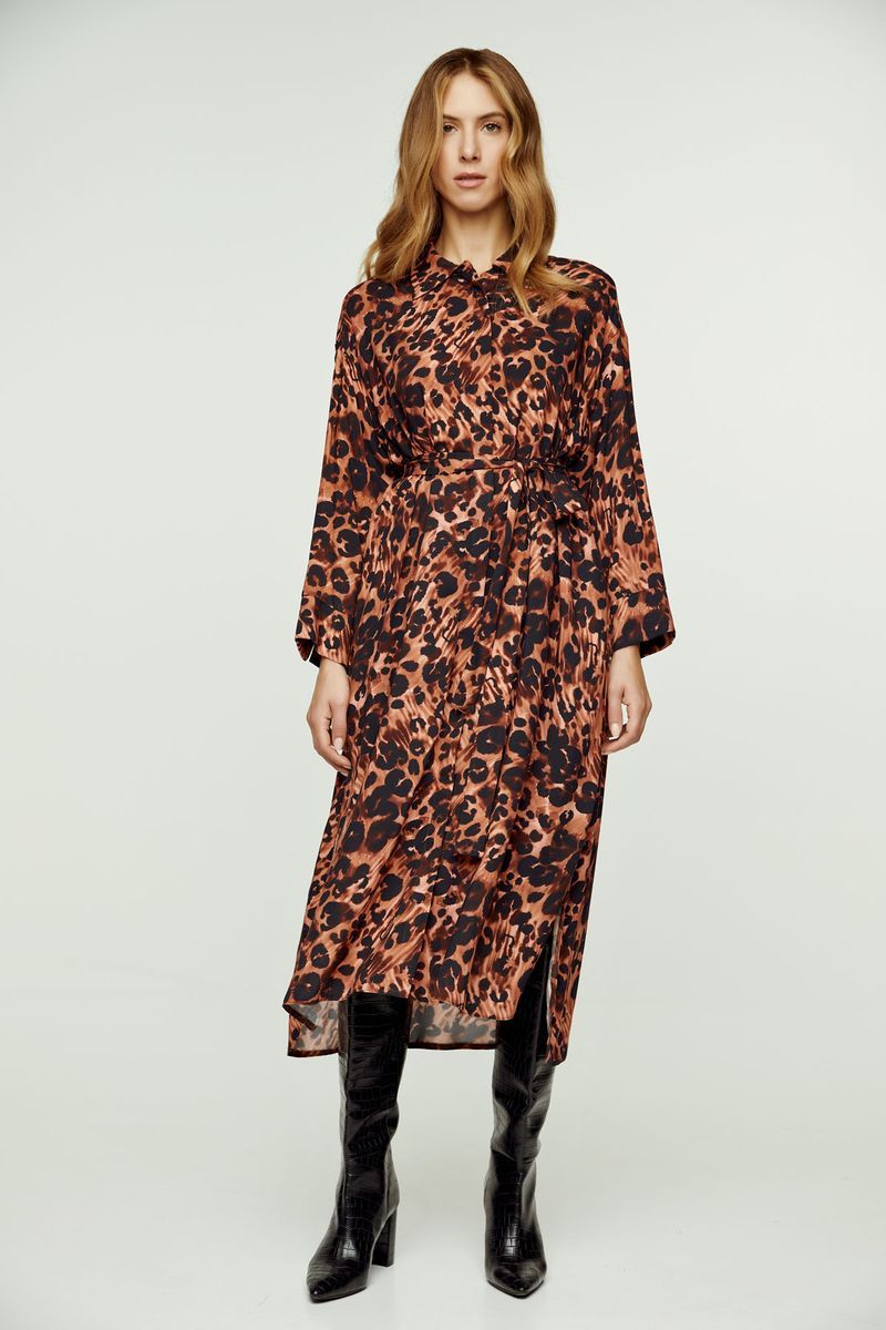 Midi-Hemdkleid mit Animal-Print