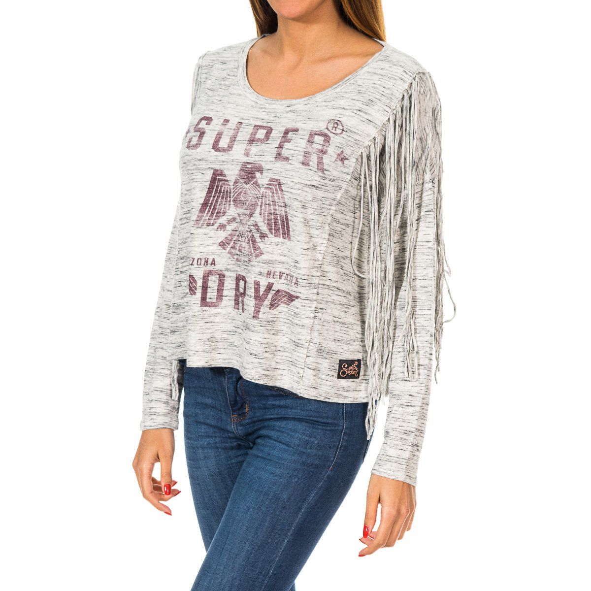 Damen Langarm Fransen T-Shirt