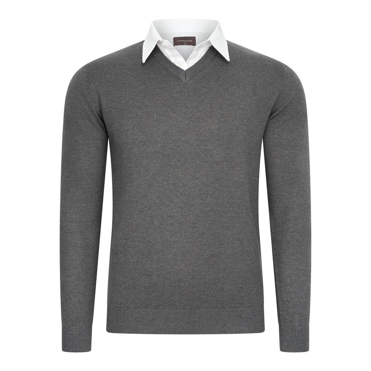 Herren V-Ausschnitt Pullover mit Hemdkragen