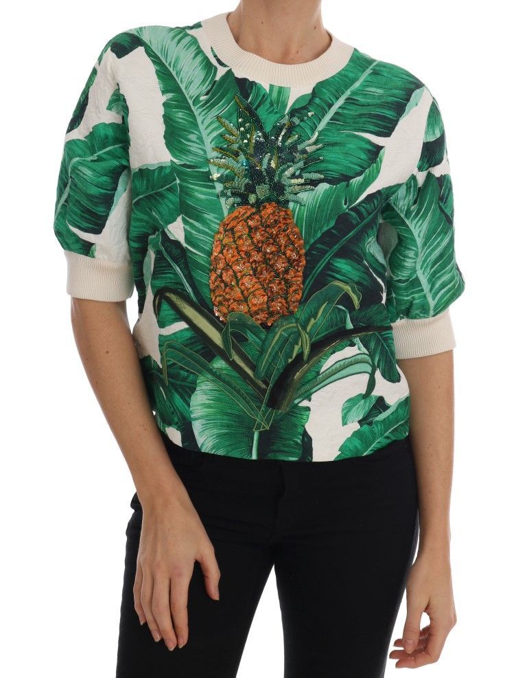 Dolce & Gabbana - Pull à col ras du cou à sequins ananas et banane pour femme