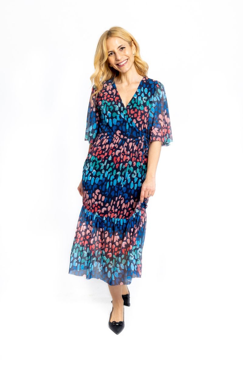 Fließendes Mesh-Wickel-Midikleid