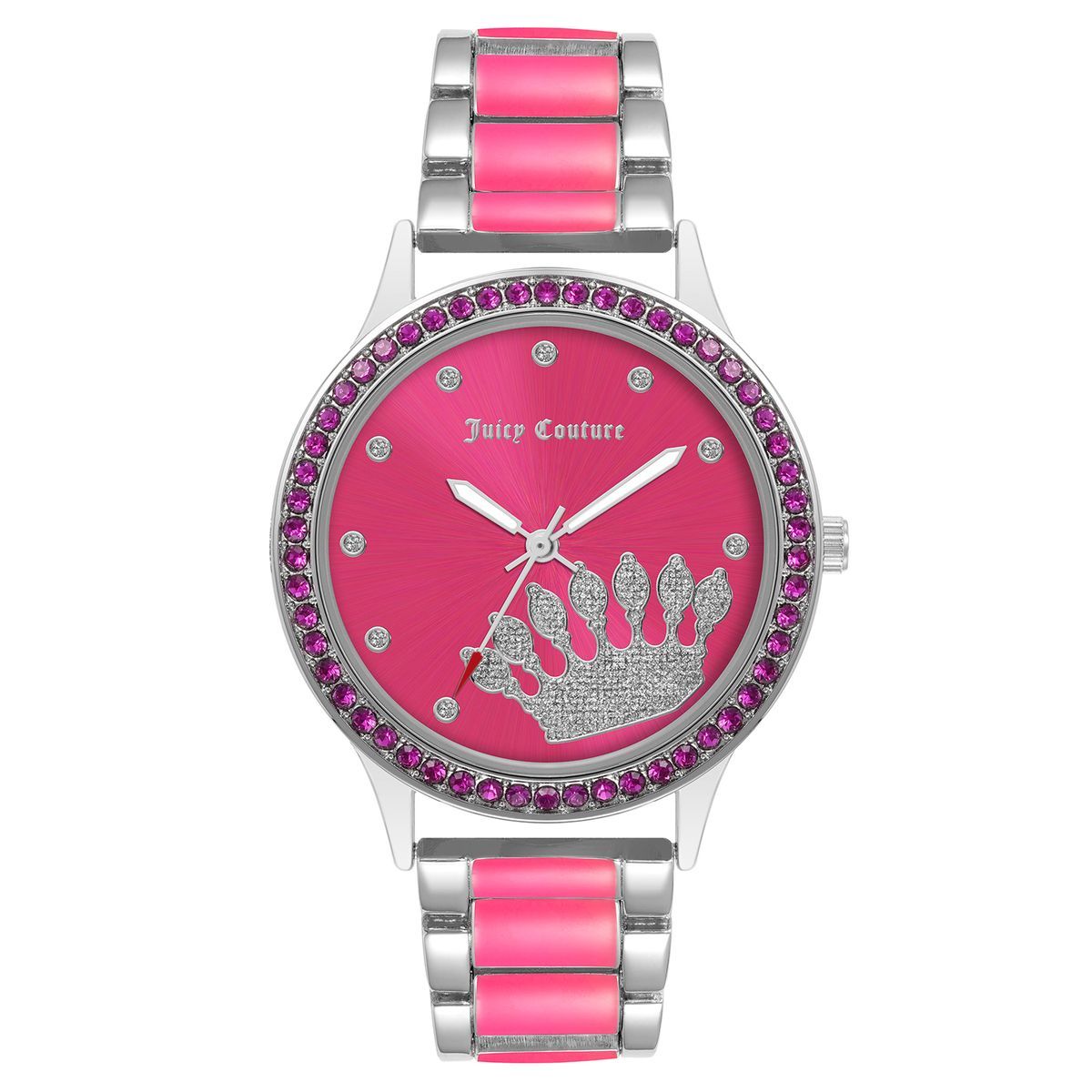Rosa Zifferblatt Uhr mit Kronen-Akzent