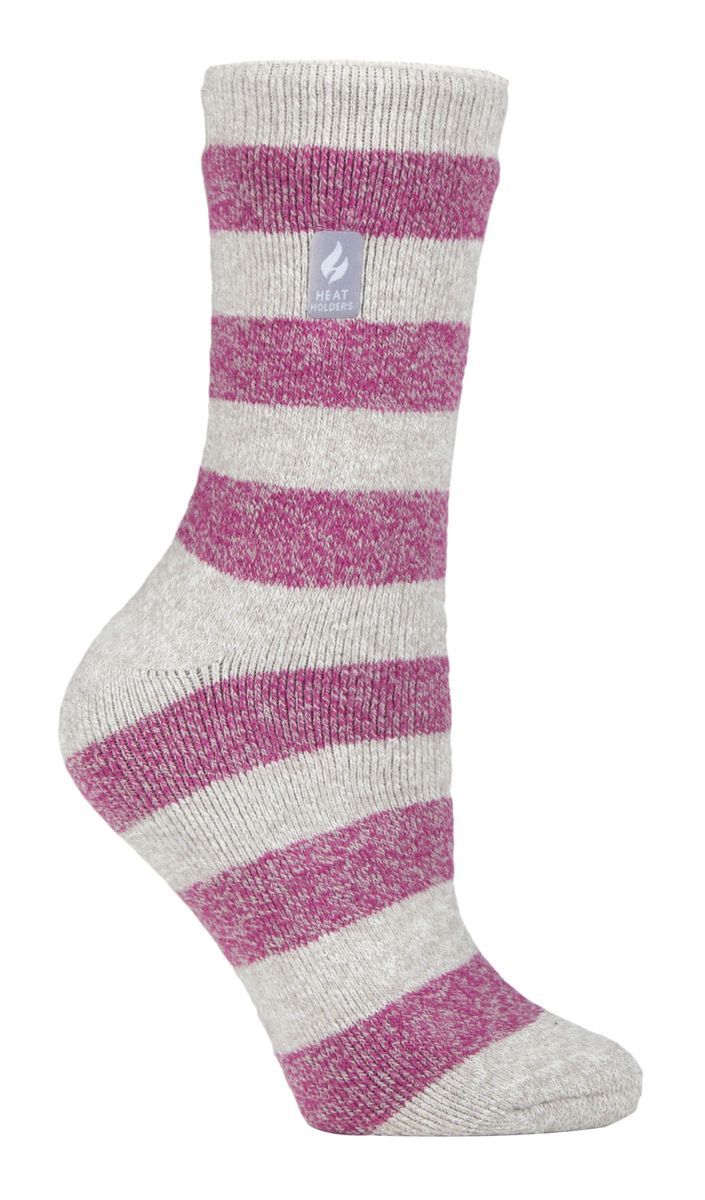 Heat Holders Lite - Isolierte Thermosocken für Damen | Mehrere Designs einschließlich Argyle Streifen Herzen Sterne | Warme Socken für den Winter - Hellgrau/Beere (Bologna)
