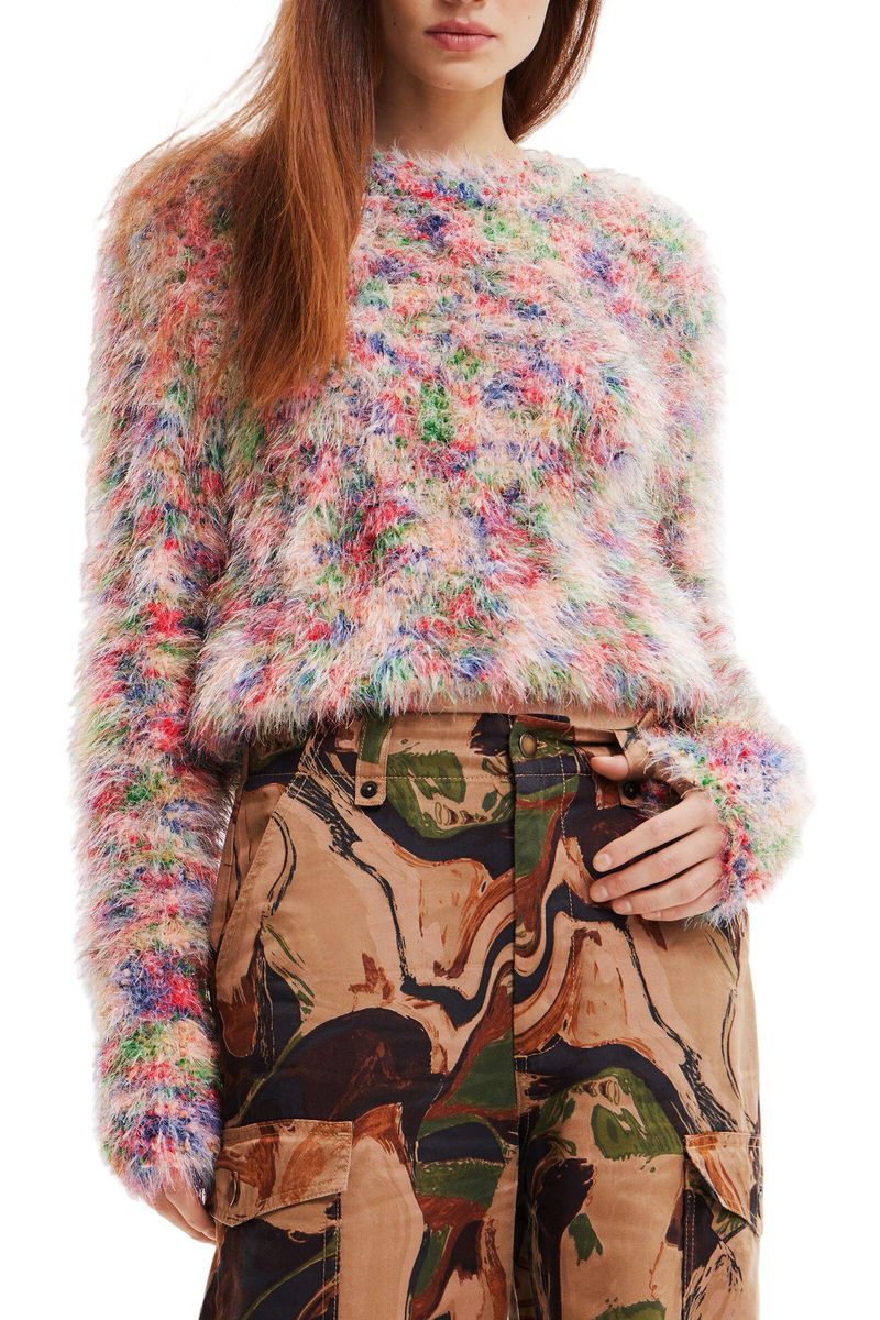 Multicolor Flauschiger Strickpullover