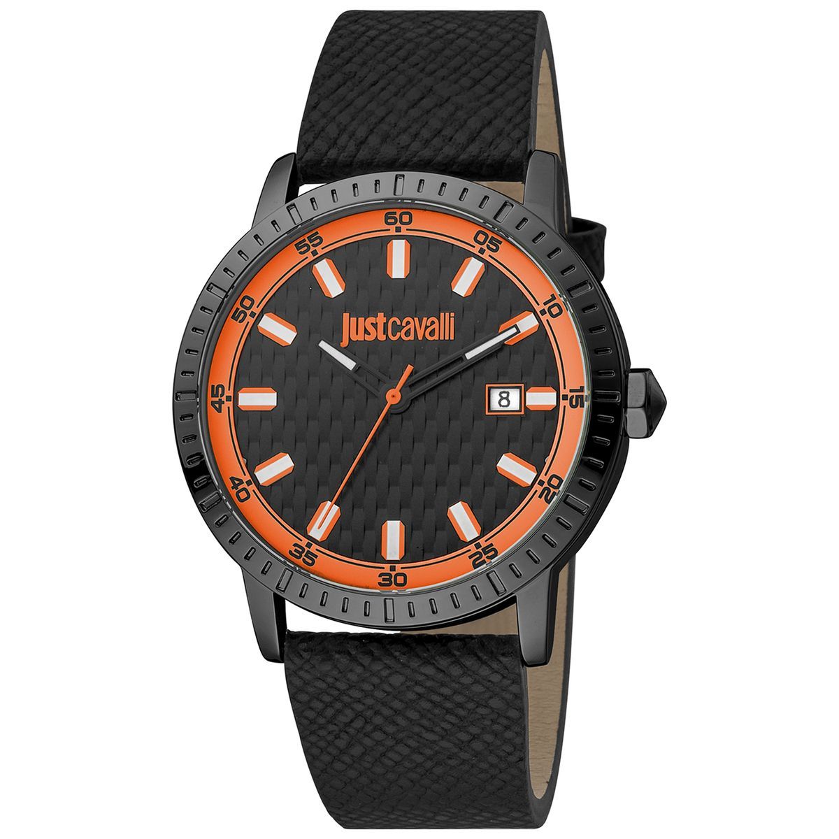 Schwarze und orangefarbene Analog-Herrenuhr