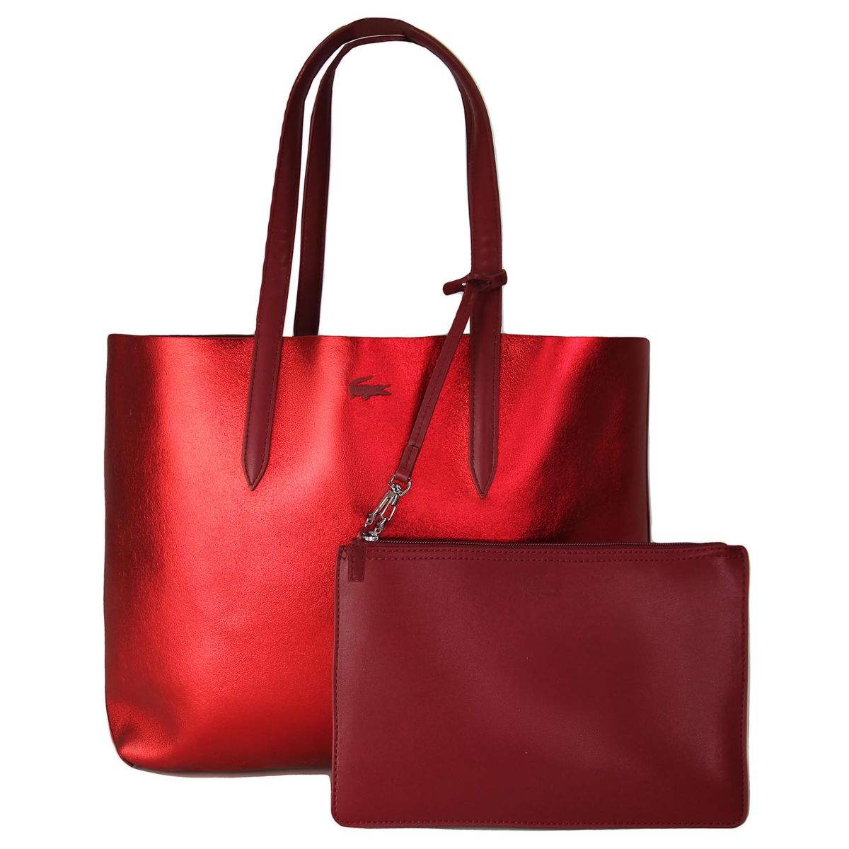 Wendbare metallisch rote Tragetasche mit Beutel