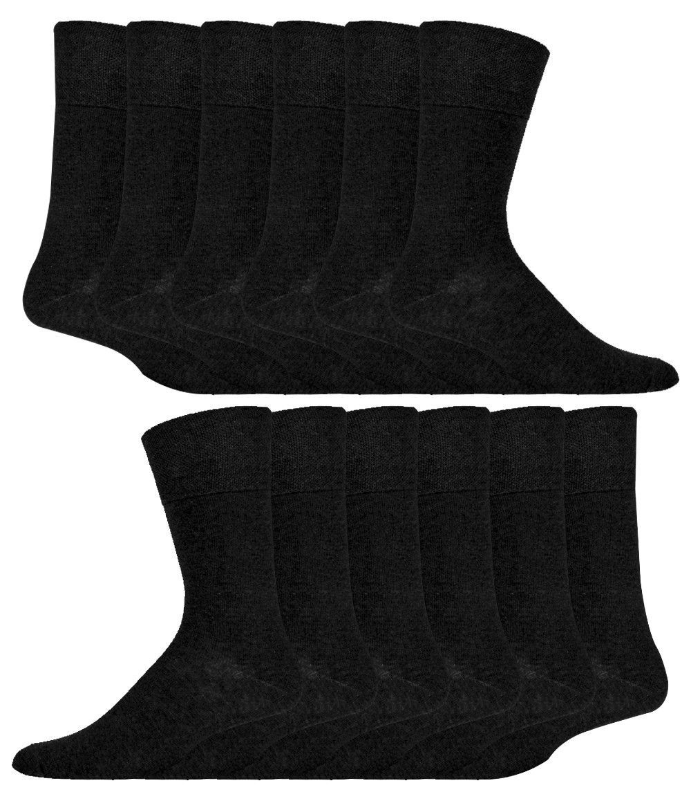 12 Paar Multipack Gentle Grip Top Diabetiker Socken | IOMI | Mid Calf Loose Top Non Elastic Cotton Socken mit Handlinked Seamless Toe - Black
