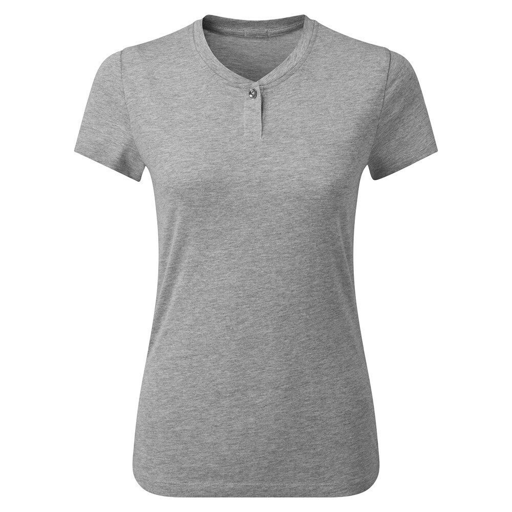 Damen Henley T-Shirt in Grau Meliert