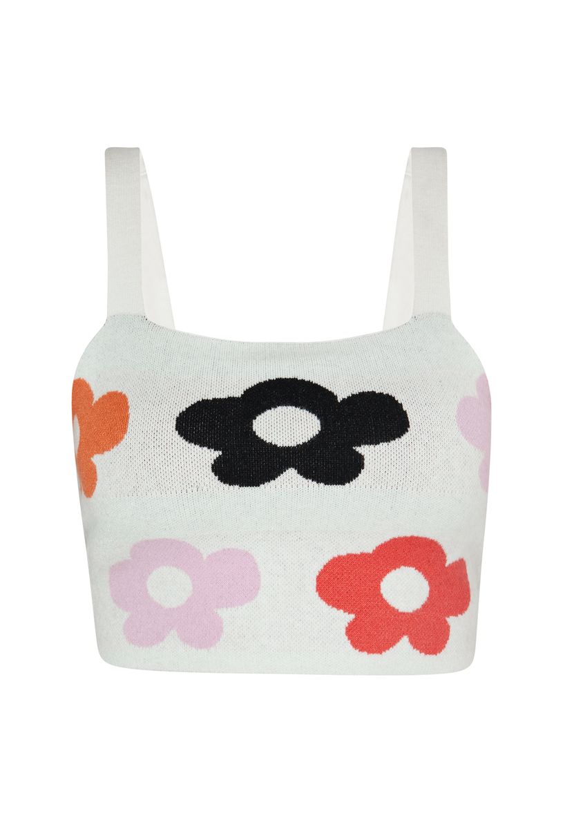 Blumen Jacquard Strick Crop Top