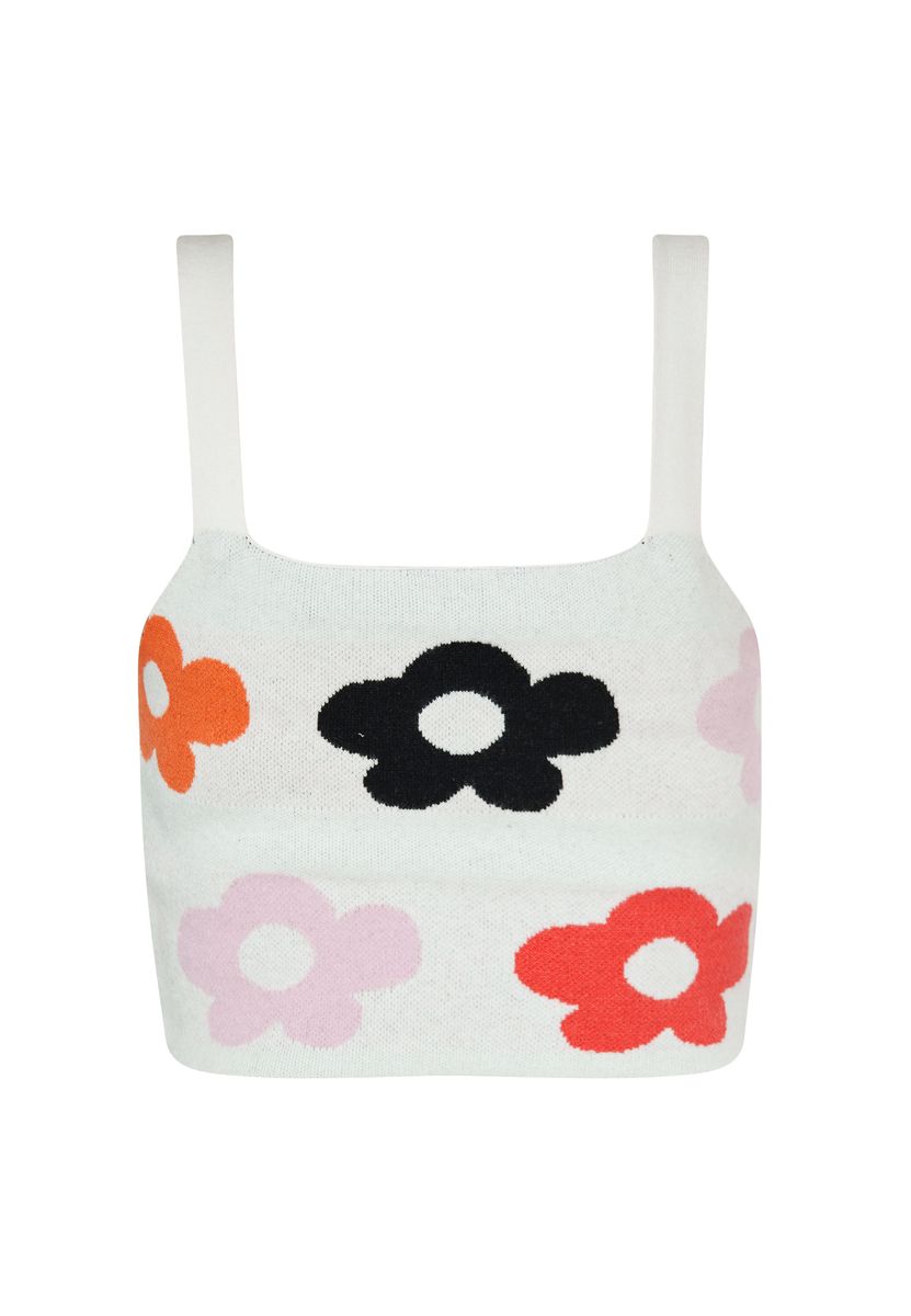 Jacquard-Strick-Crop-Top mit Blumenmuster