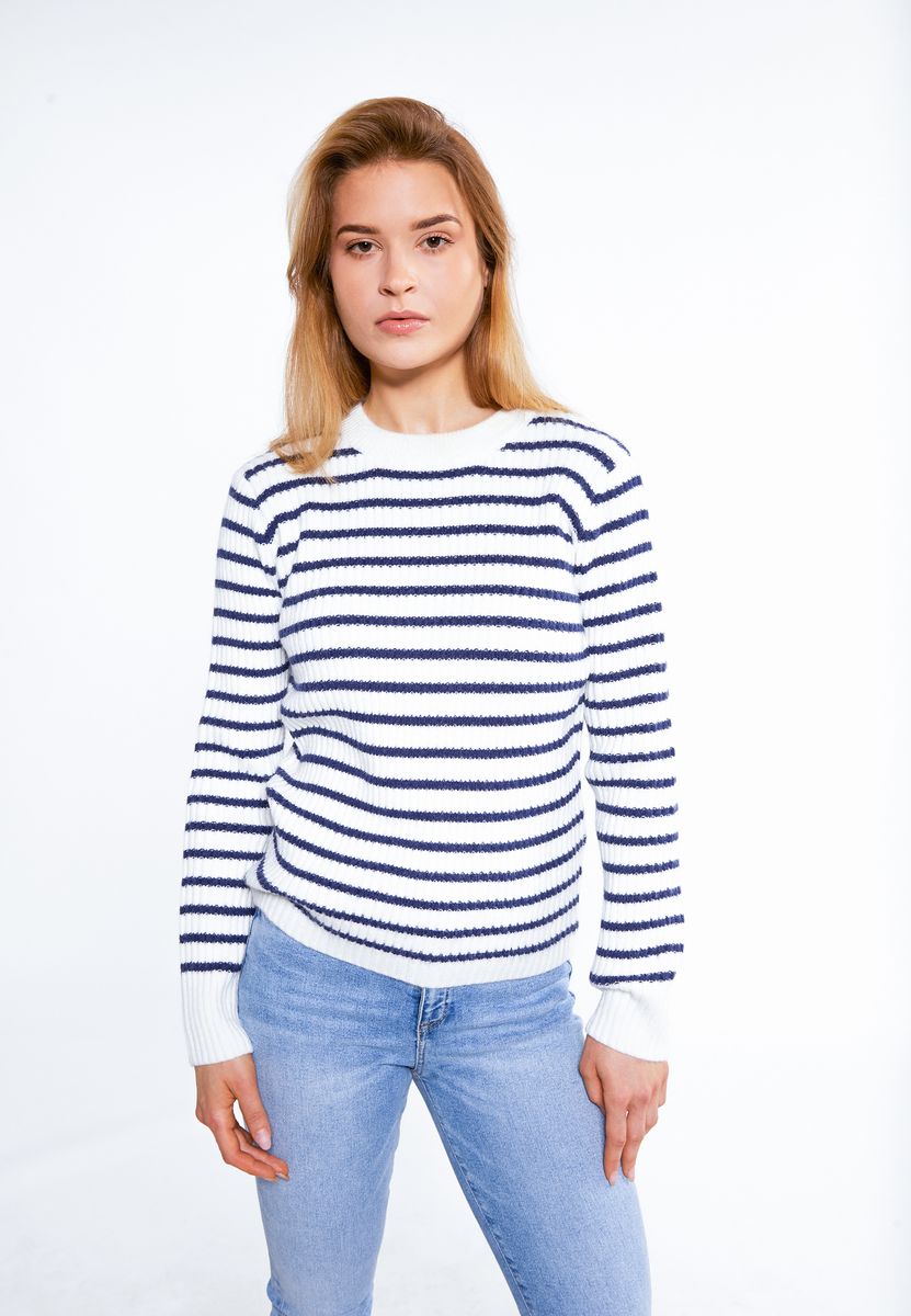 Gestreifter Rippstrick-Pullover im Maritim-Look