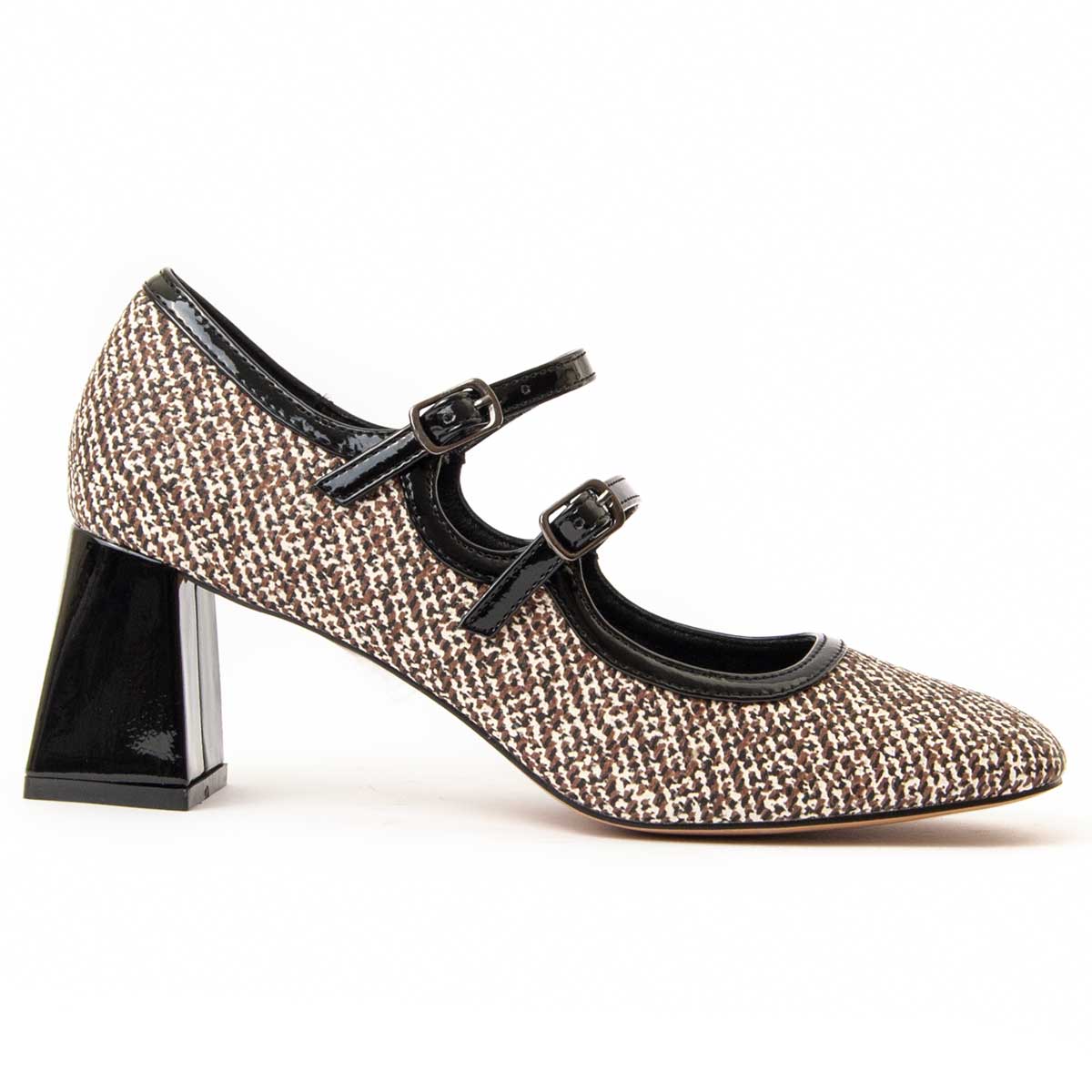 Tweed Mary Jane Pumps mit Blockabsatz