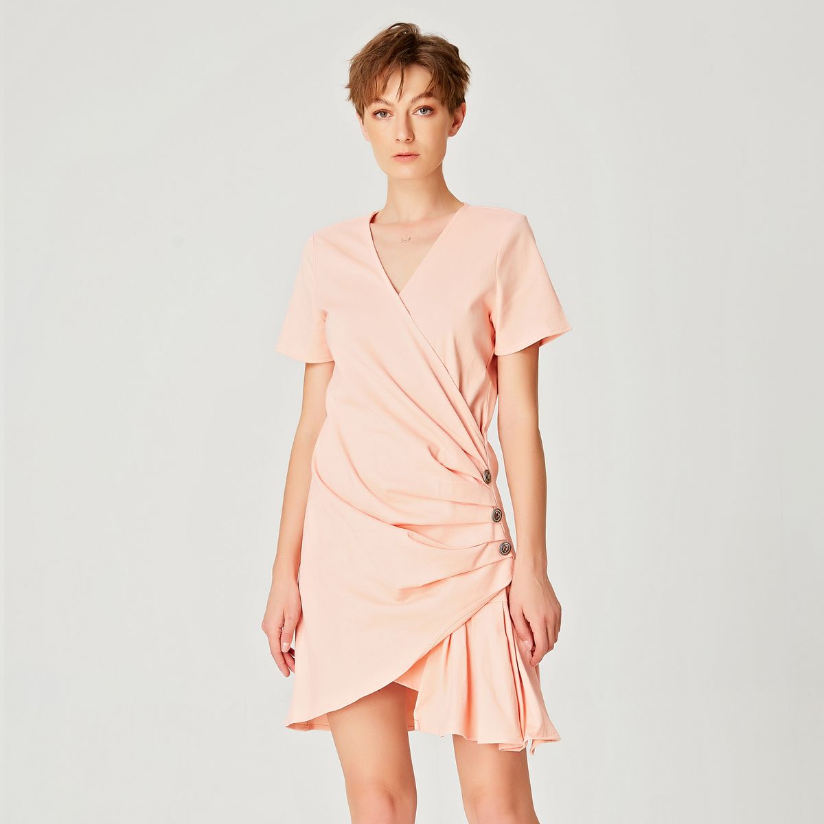 Asymmetrisches, drapiertes Popeline-Minikleid