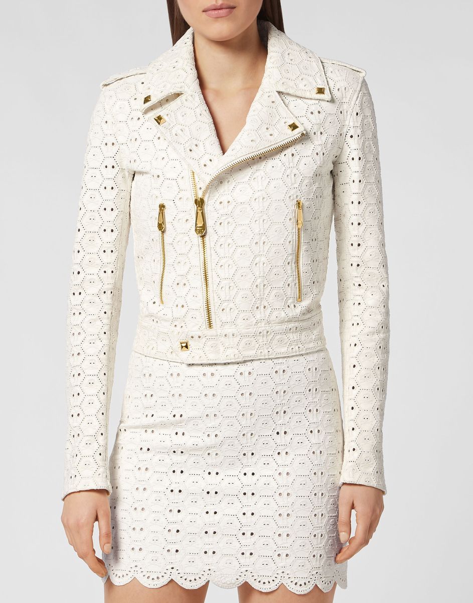 Bestickte Leder-Bikerjacke
