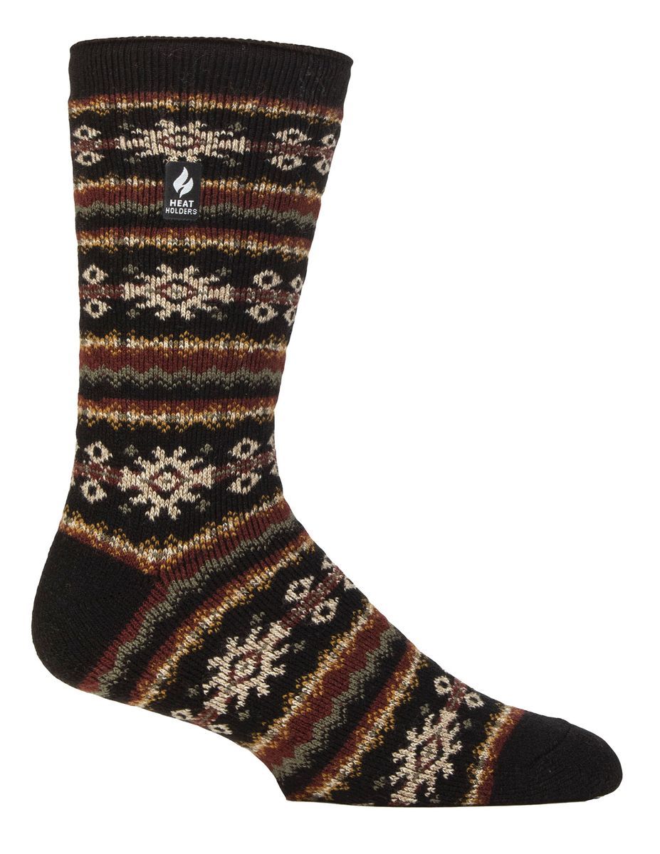 Mens Nordic Socks | Heat Holders | Breathable Lite Extra Warm Winter Thermal Socks - Black/Olive