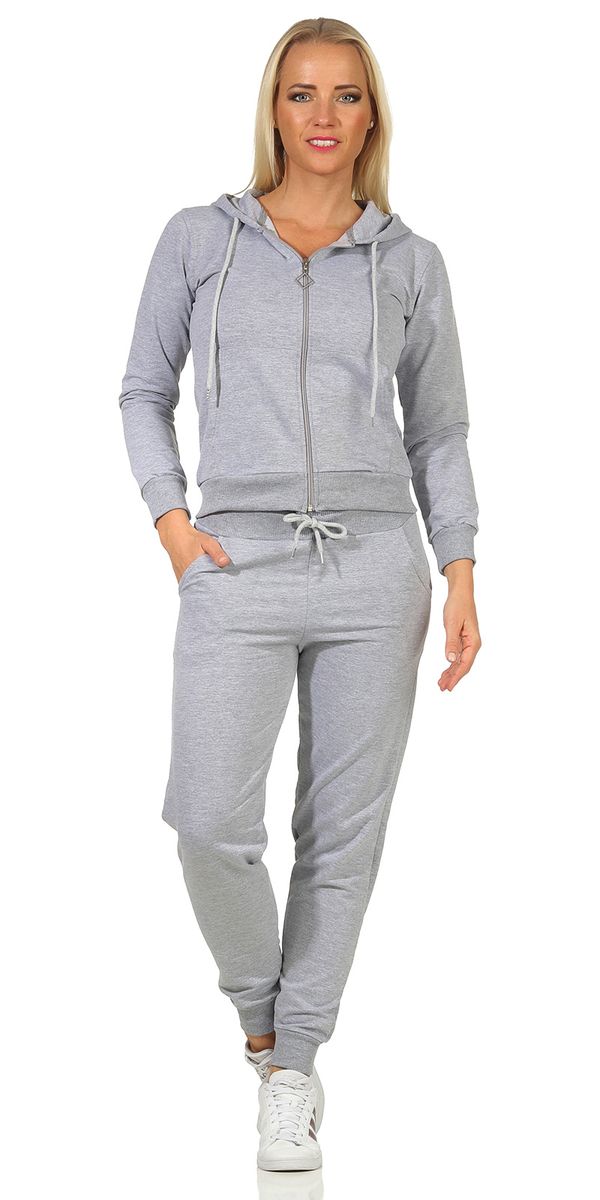 Damen Trainingsanzug Set meliert Grau