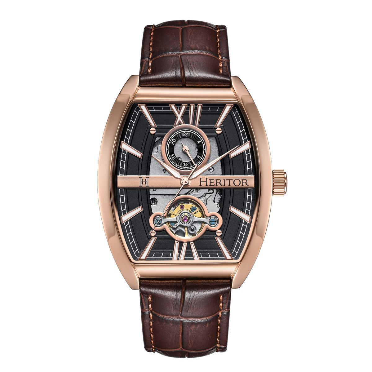 Herren Semi-Skelett Automatikuhr mit Lederarmband