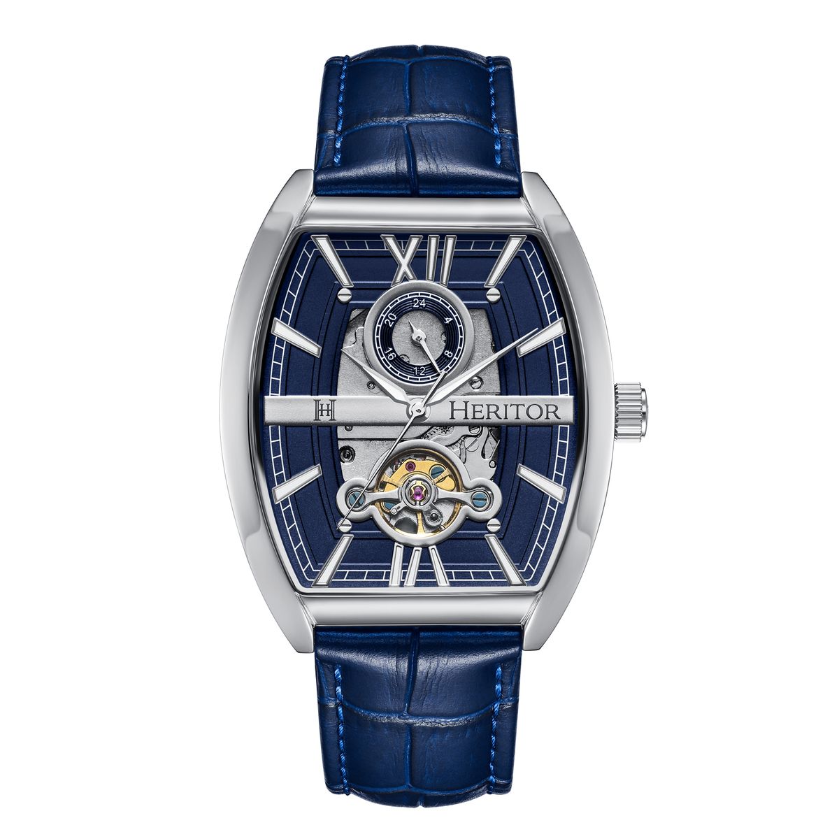 Herren Semi-Skelett Automatikuhr mit Lederarmband