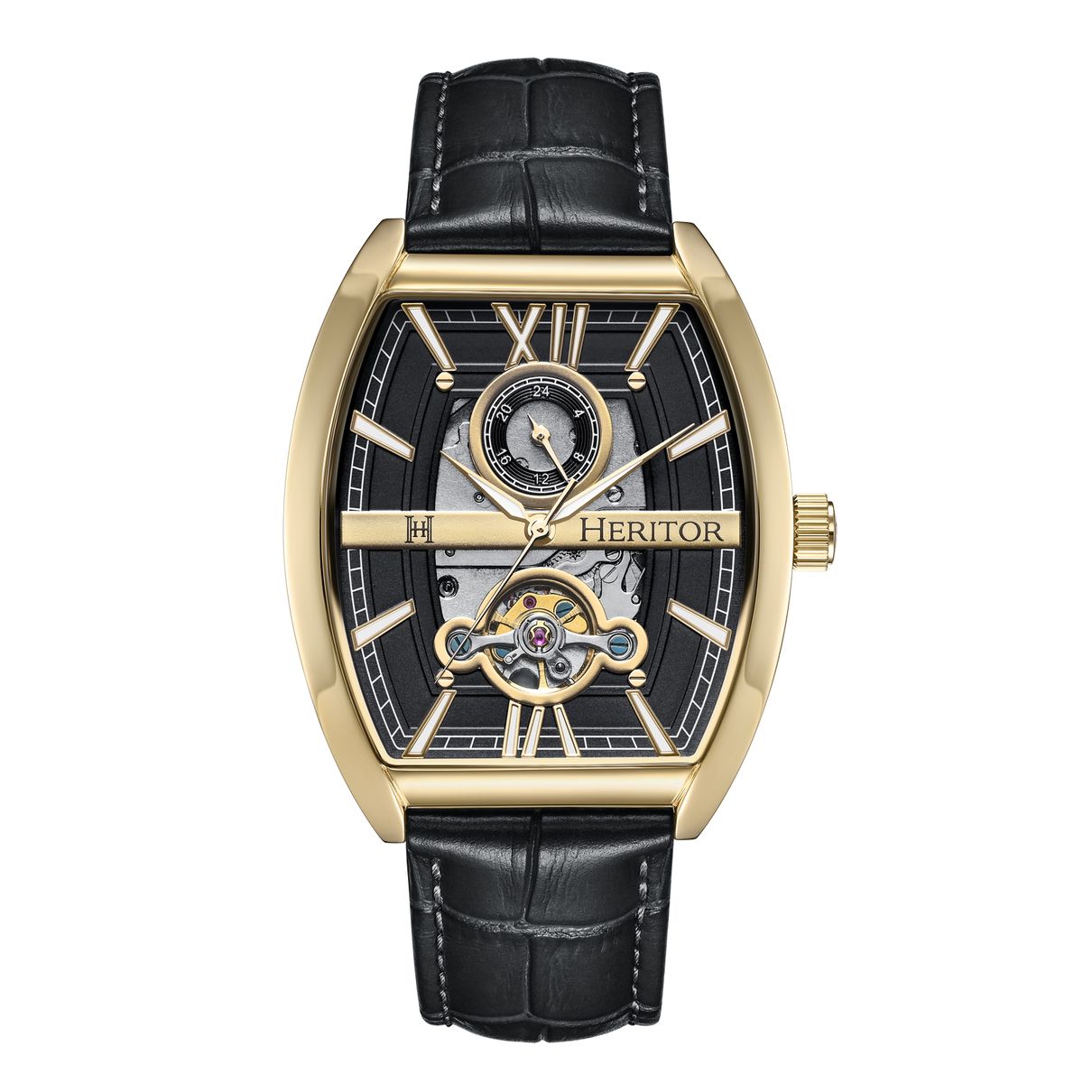 Herren Semi-Skelett Automatikuhr mit Lederarmband