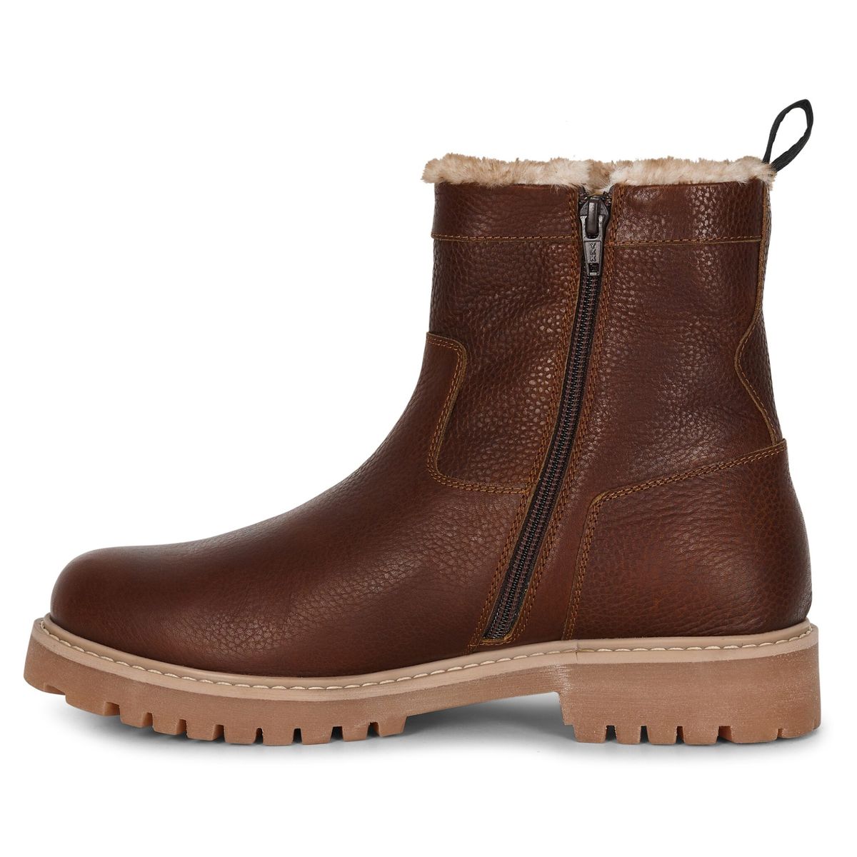 Warm gefütterte genarbte Lederstiefel