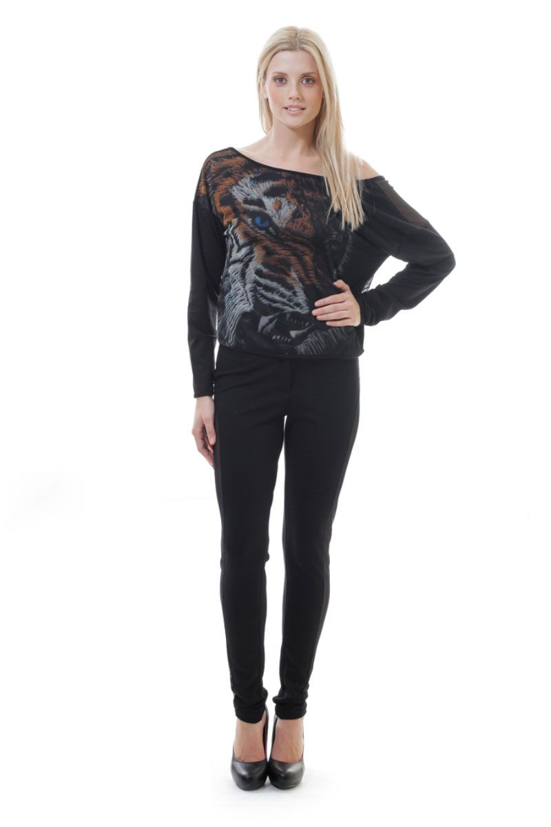 Langarmshirt mit Tigergrafik Print