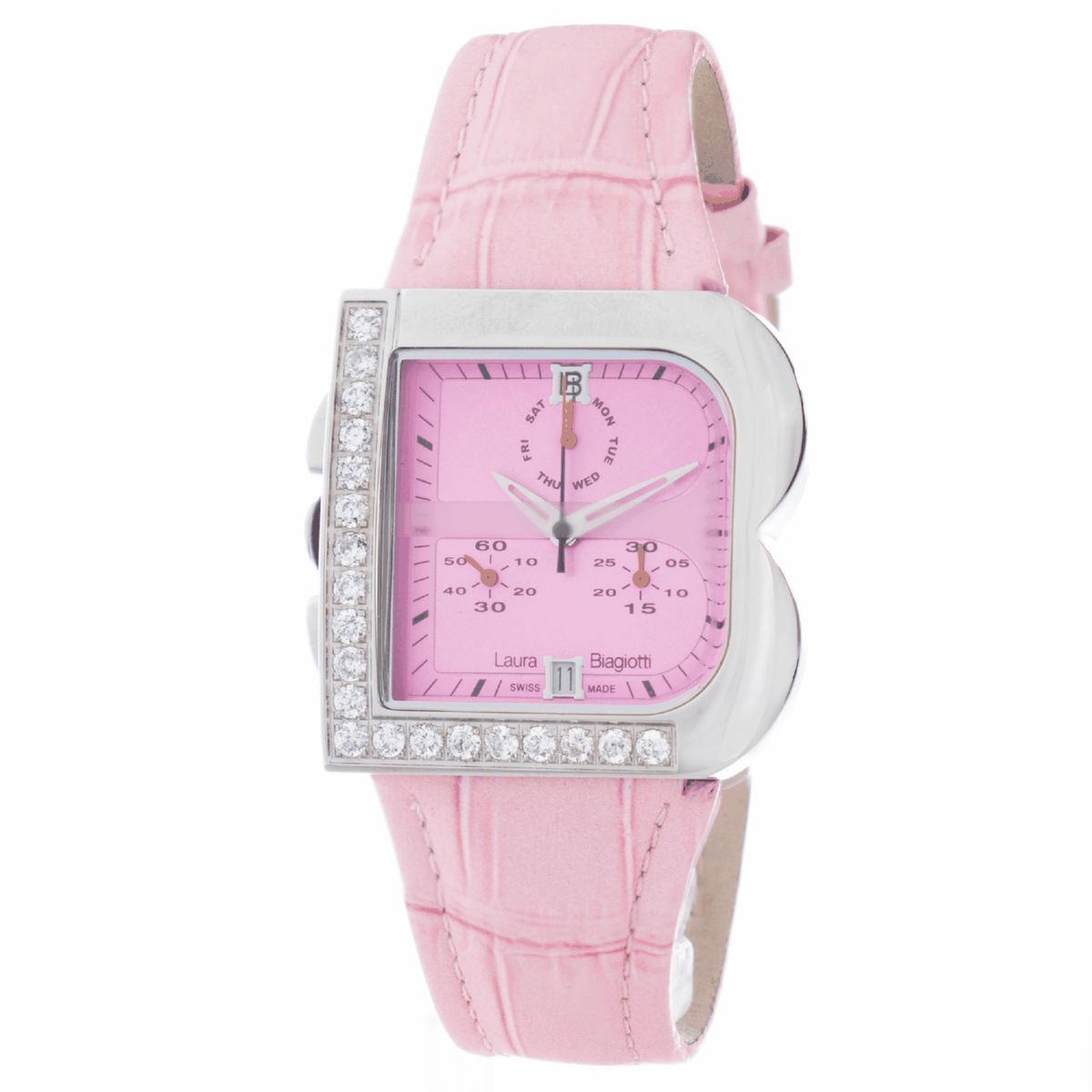 Rosa Leder Swiss Made Uhr