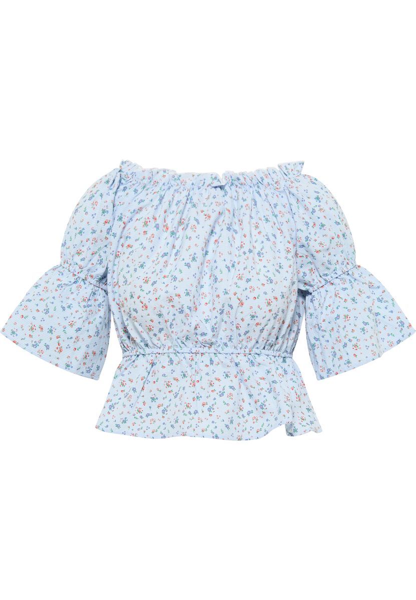 Geblümte schulterfreie Vichy-Karo-Bluse