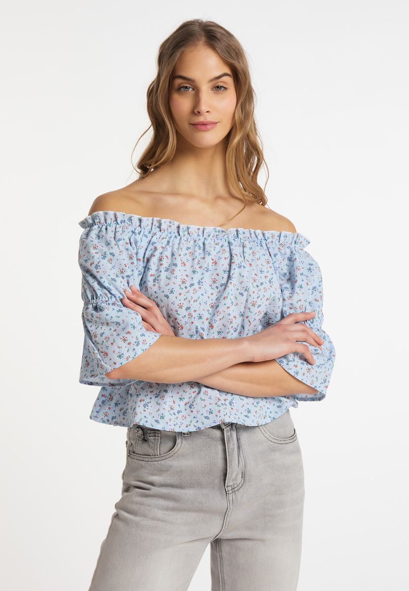 Off-Shoulder-Bluse mit Vichy-Blumenmuster