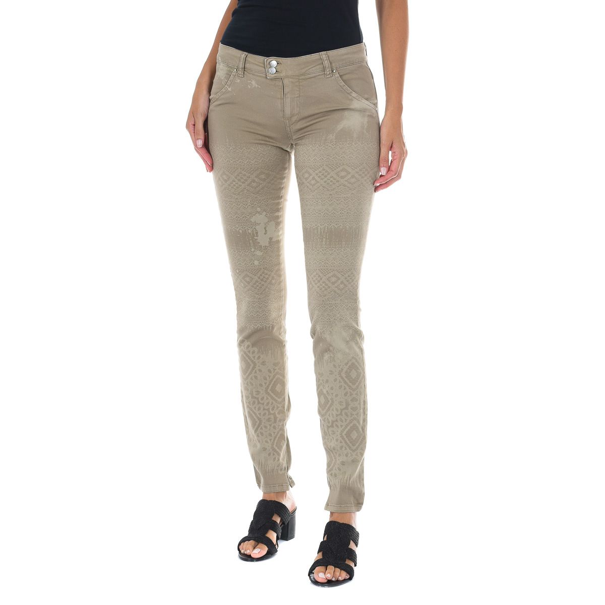 Gemusterte, schmal geschnittene Chino-Hose