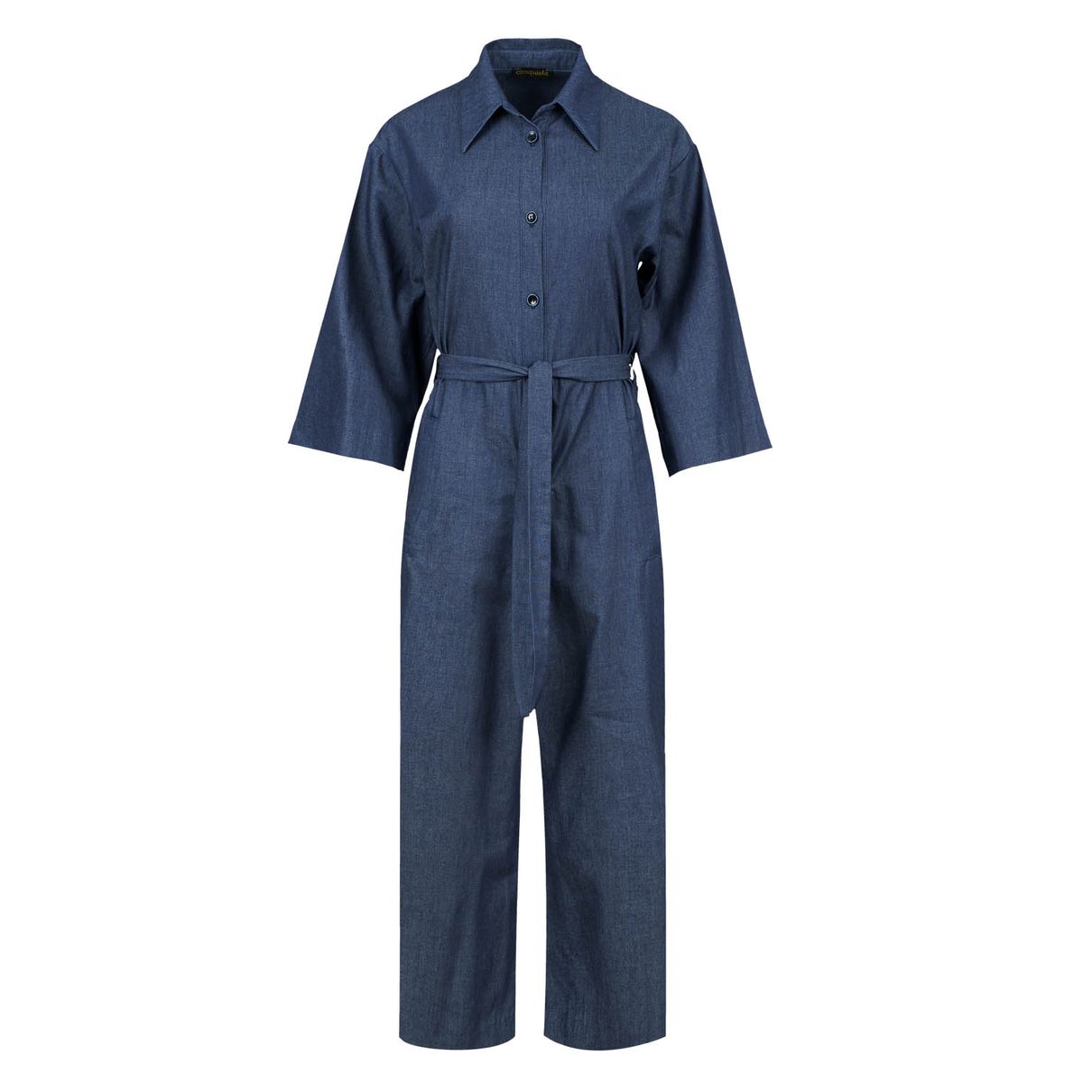 Denim-Jumpsuit mit Gürtel und 3/4-Ärmeln