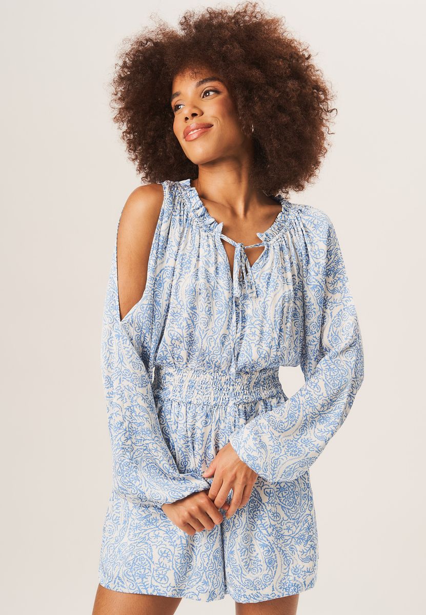 Paisley-Playsuit mit geraffter Taille
