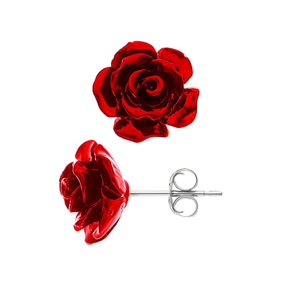 Rote Rosen Ohrstecker Set