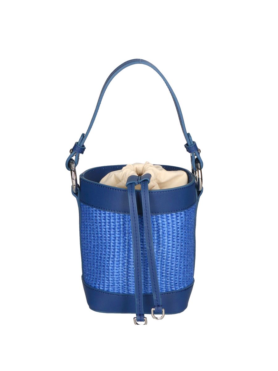 Blaue Bast-Beuteltasche mit Henkel