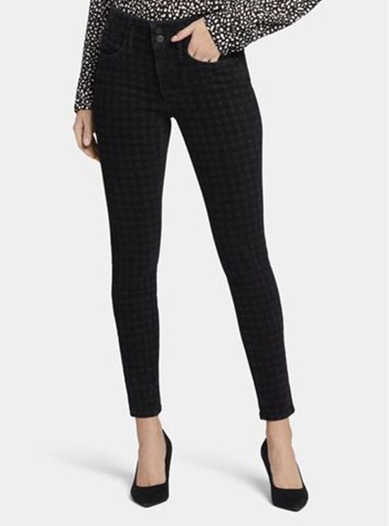 Schwarze Skinny Jeans mit Hahnentrittmuster