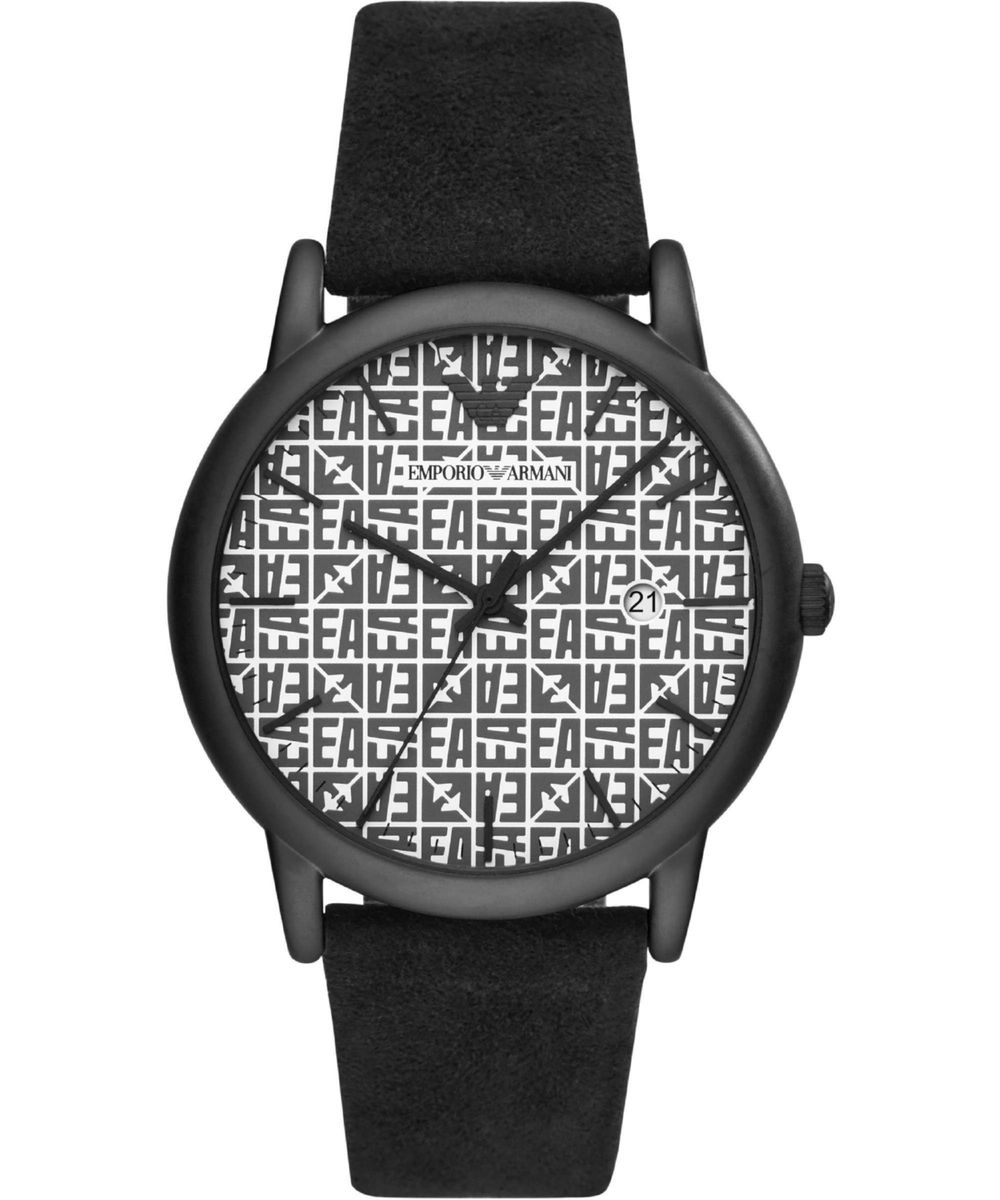 Minimalistische Lederuhr mit Logo-Muster