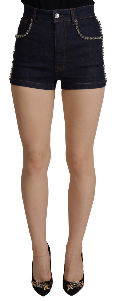 Kristallbesetzte High-Waist-Jeansshorts