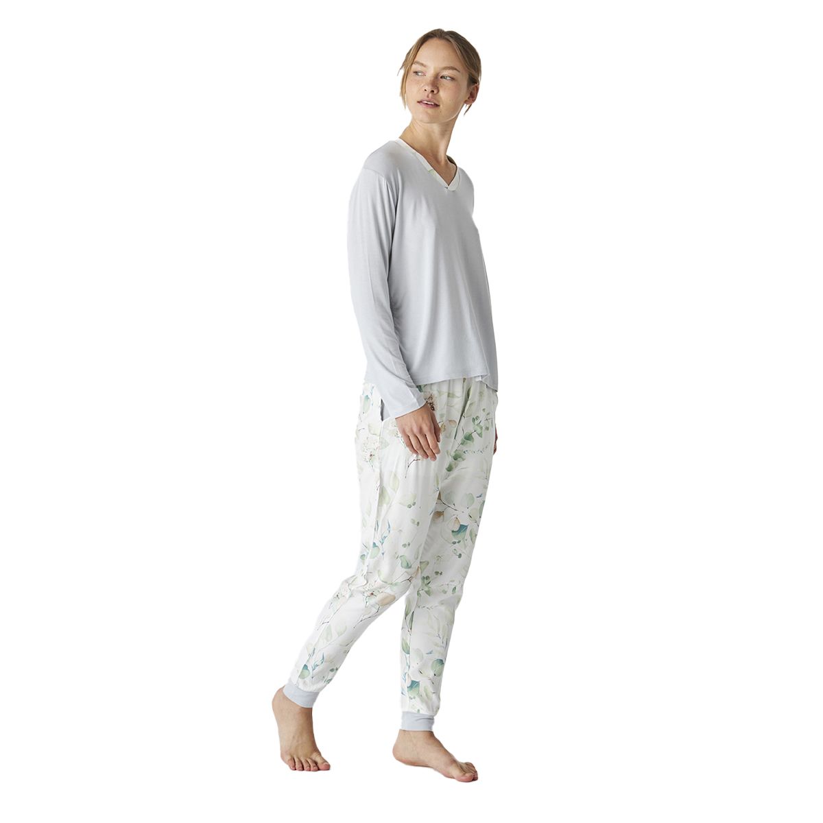 Langärmliges Pyjama-Set mit V-Ausschnitt