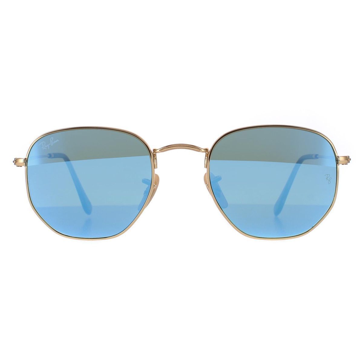 Hexagonale Sonnenbrille mit blauen Spiegelgläsern